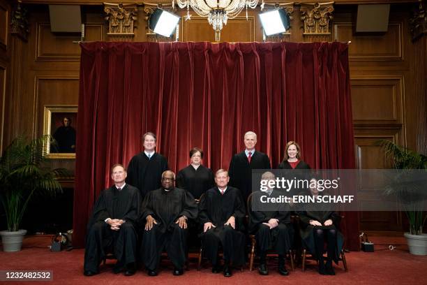 Associate Justice Samuel Alito, Associate Justice Clarence Thomas, Chief Justice John Roberts, Associate Justice Stephen Breyer and Associate Justice...