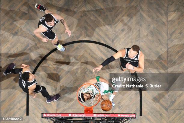Jayson Tatum of the Boston Celtics drives to the basket during the game against the Brooklyn Netson April 23, 2021 at Barclays Center in Brooklyn,...