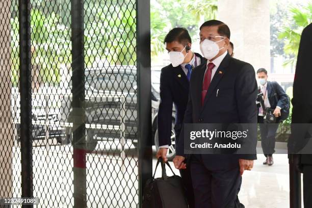 Myanmar Military Junta leader Min Aung Hlaing arrives at the ASEAN secretariat to attend the ASEAN Summit on the Myanmar crisis in Jakarta, Indonesia...