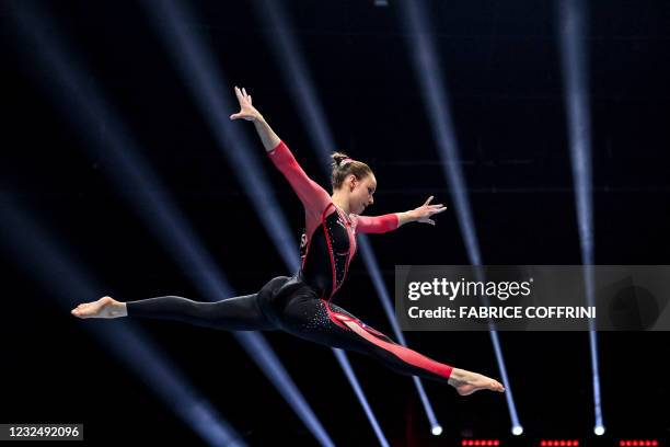 Germany's Sarah Voss competes in the Women's beam qualifications during European Artistic Gymnastics Championships at the St Jakobshalle, in Basel,...