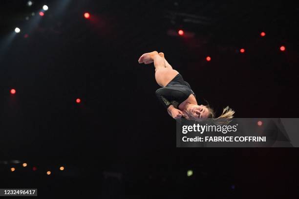 Switzerland's Giulia Steingruber competes in the Women's vault apparatus final of the 2021 European Artistic Gymnastics Championships at the St...