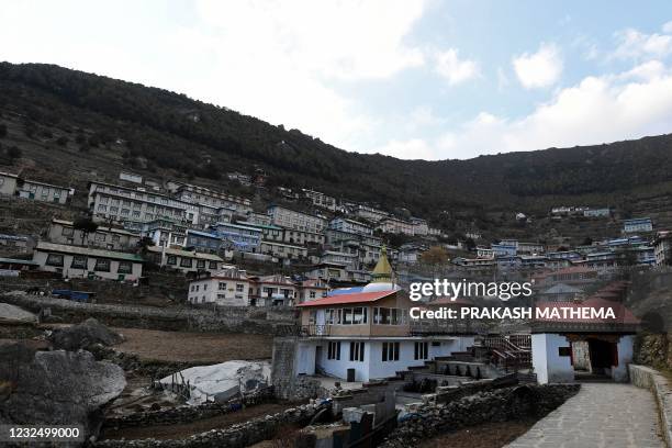 General view of the Namche Bazaar is pictured in the Everest region on April 24, 2021.