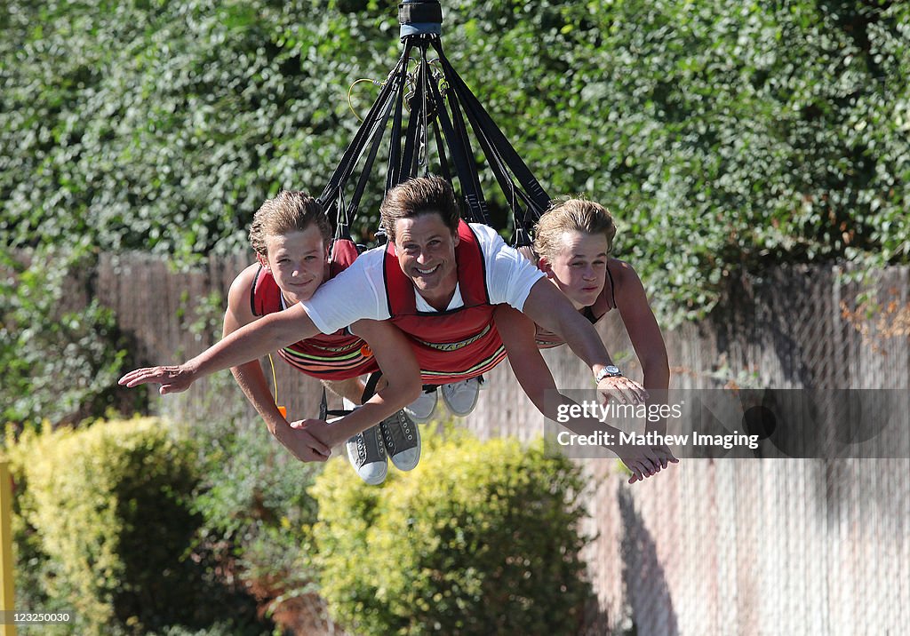 Rob Lowe Visits Six Flags Magic Mountain In Valencia, California