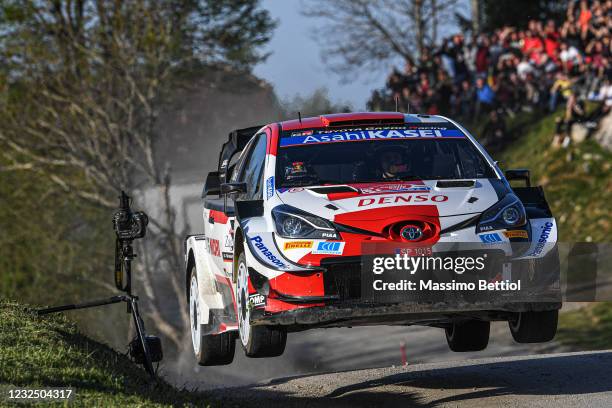 Sebastien Ogier of France and Julien Ingrassia of France compete with their TOYOTA GAZOO RACING WRT Toyota Yaris WRC during Day Two of the FIA World...