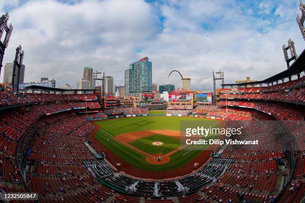 General view of Busch Stadium during between the St. Louis Cardinals and the Cincinnati Reds on April 24, 2021 in St Louis, Missouri.
