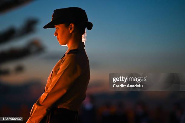 Members of the The Australian Air Force Cadets participate in the Anzac Day Dawn Service at Coogee Beach in Sydney, Australia, on April 25, 2021.