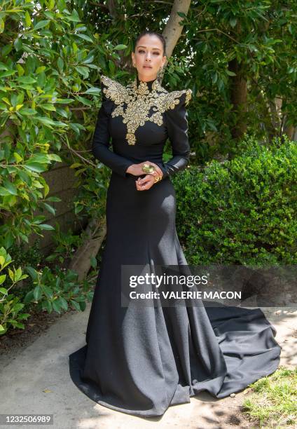 Mexican actress Carolina Miranda arrives at the Luxe hotel to pick up her gift bags at the drive-through "gifting suite" organized by DPA Group...