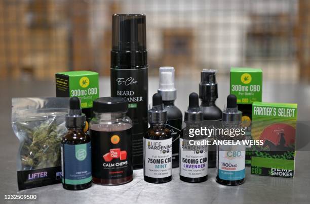 Diverse CBD products, including oils, gummies and hemp smokes are displayed at Empire Standard, a hemp extract processing and distribution plant, on...