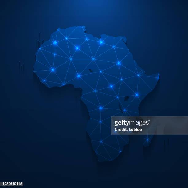 ilustrações de stock, clip art, desenhos animados e ícones de africa map network - bright mesh on dark blue background - áfrica