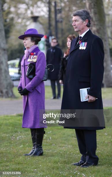 Princess Anne, Princess Royal , alongside Vice Admiral Sir Tim Laurence , attends a dawn service to commemorate Anzac Day at the New Zealand War...