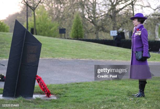 Princess Anne, Princess Royal pays her respects after laying a wreath during a Dawn Service to commemorate Anzac Day at the New Zealand War Memorial...