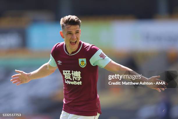 Ashley Westwood of Burnley celebrates after scoring a goal to make it 0-4 during the Premier League match between Wolverhampton Wanderers and Burnley...