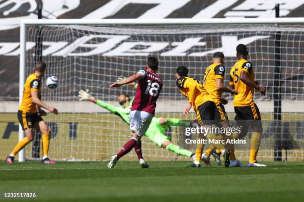 Ashley Westwood of Burnley scores their 4th goal during the Premier League match between Wolverhampton Wanderers and Burnley at Molineux on April 25,...
