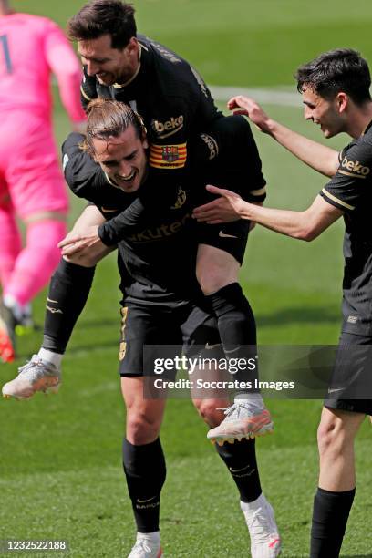 Antoine Griezmann of FC Barcelona, Celebrates 1-2 with Lionel Messi of FC Barcelona during the La Liga Santander match between Villarreal v FC...