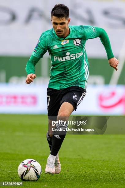 Bartosz Kapustka of Legia Warszawa controls the ball during the Ekstraklasa match between Lechia Gdansk and Legia Warszawa at Stadion Energa Gdansk...