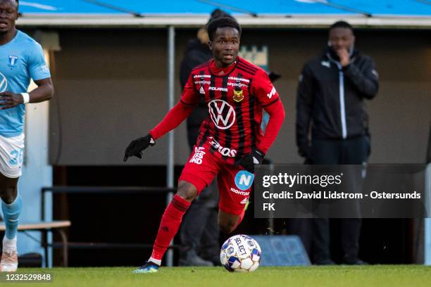 Frank Arhin of Ostersunds FK during the Allsvenskan match between Malmo FF and Ostersunds FK at Eleda Stadion on April 25, 2021 in Malmo, Sweden.