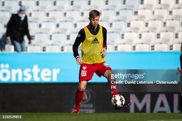 Eirik Haugan of Ostersunds FK during the Allsvenskan match between Malmo FF and Ostersunds FK at Eleda Stadion on April 25, 2021 in Malmo, Sweden.