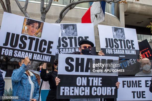 The Jewish community and the international Israel education organization StandWithUs holds a protest in front of the Consulate General of France on...
