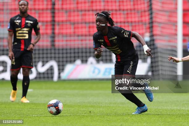 Eduardo Camavinga of Rennes during the Ligue 1 match between Stade Rennes and Dijon FCO at Roazhon Park on April 25, 2021 in Rennes, France.