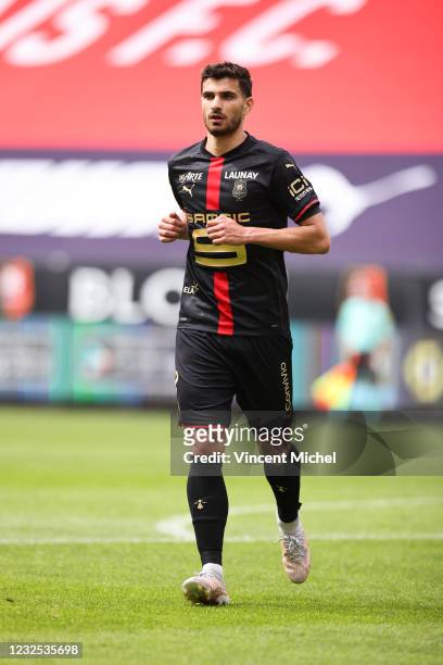 Martin Terrier of Rennes during the Ligue 1 match between Stade Rennes and Dijon FCO at Roazhon Park on April 25, 2021 in Rennes, France.