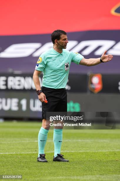 Jeremy Stinat, referee during the Ligue 1 match between Stade Rennes and Dijon FCO at Roazhon Park on April 25, 2021 in Rennes, France.