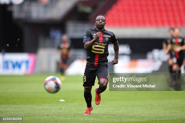 Jeremy Doku of Rennes during the Ligue 1 match between Stade Rennes and Dijon FCO at Roazhon Park on April 25, 2021 in Rennes, France.