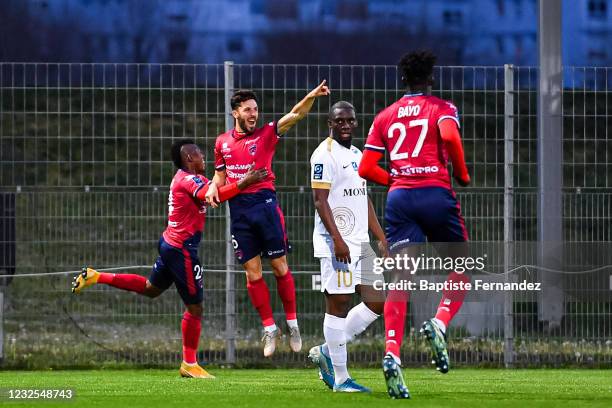 Jason BERTHOMIER of Clermont celebrates his first goal during the French Ligue 2 soccer match between Clermont and Chateauroux at Stade Gabriel...