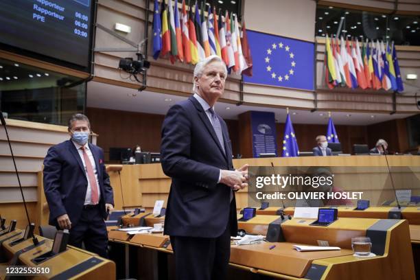 Head of the Task Force for Relations with the UK, Michel Barnier attends the debate on EU-UK trade and cooperation agreement during the second day of...
