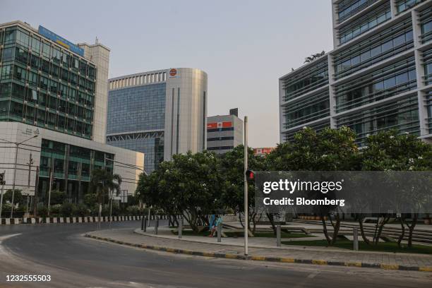 The street is deserted in the Bandra Kurla Complex area of Mumbai, India, on Tuesday, April 27, 2021. India's spike in virus numbers has prompted...