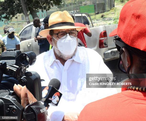 Prime Minister Ralph Gonsalves tours the North Leeward red zones coast area with a delegation of media professionals on April 24 after the damage by...