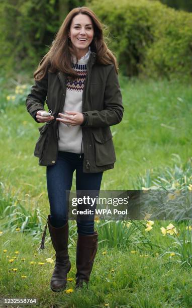 Catherine, Duchess of Cambridge during a visit to Manor Farm in Little Stainton, Durham on April 27, 2021 in Darlington, England.