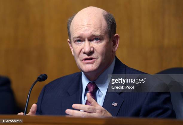 Chairman Sen. Christopher Coons makes his opening statement during a hearing of the Senate Judiciary Subcommittee on Privacy, Technology, and the...