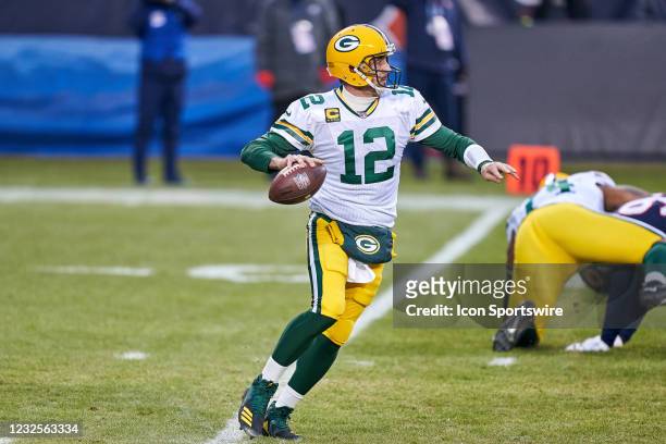 Green Bay Packers quarterback Aaron Rodgers throws the football in action during a game between the Chicago Bears and the Green Bay Packers on...