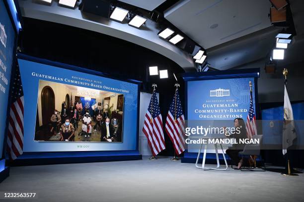 Vice President Kamala Harris speaks at a virtual roundtable discussion with Guatemalan community-based organizations in the South Court Auditorium,...