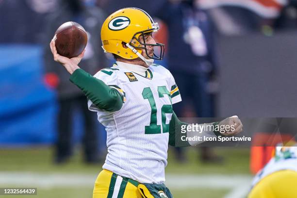 Green Bay Packers quarterback Aaron Rodgers throws the football in action during a game between the Chicago Bears and the Green Bay Packers on...