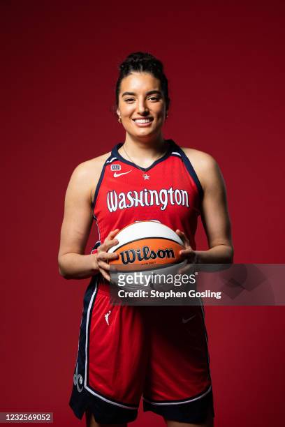 Aislinn Konig of the Washington Mystics poses for a portrait during 2021 WNBA Media Day at the Entertainment and Sports Arena in St. Elizabeth's on...