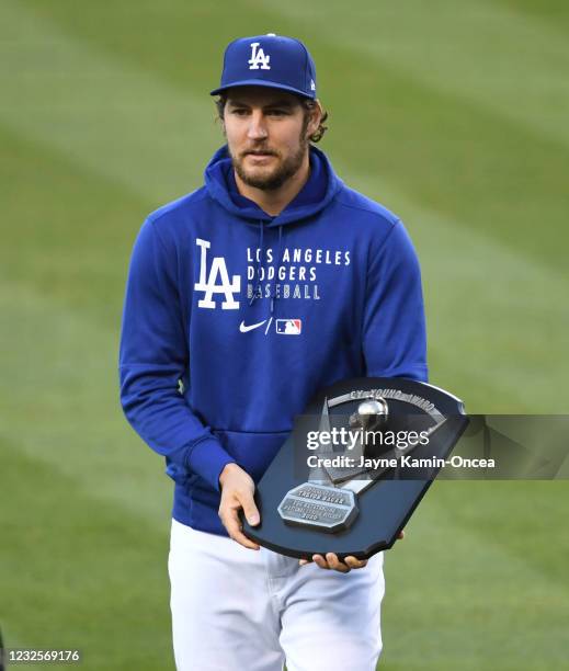 Trevor Bauer of the Los Angeles Dodgers was presented with the 2020 National League's Cy Young award which he earned last year as a member of the...