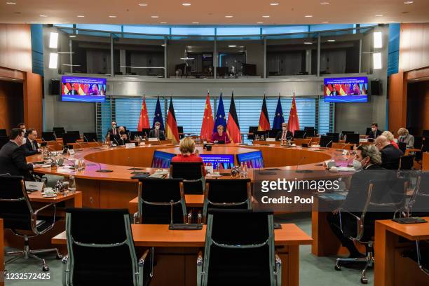 German Chancellor Angela Merkel and ministers, German Minister of Labor and Social Affairs Hubertus Heil , German Minister of Economic Cooperation...