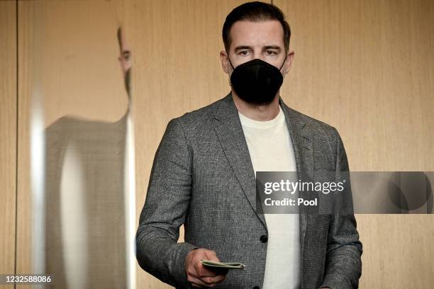 Defendant Former professional football player Christoph Metzelder arrives in the courtroom for the first day of his trial on charges of possessing...