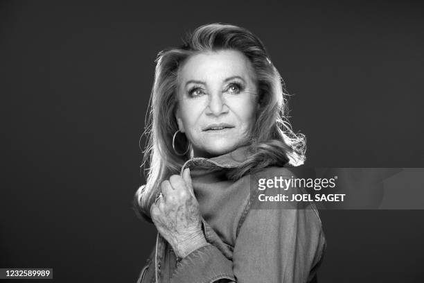 French singer Sheila poses during a photo session on April 27 , 2021 in Paris .