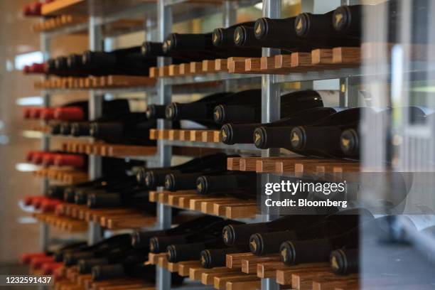 Bottles of wine at the Lynmar Estate Winery, part of Sonoma County's Russian River Valley, during a media event for Avelo Airlines in Sebastopol,...
