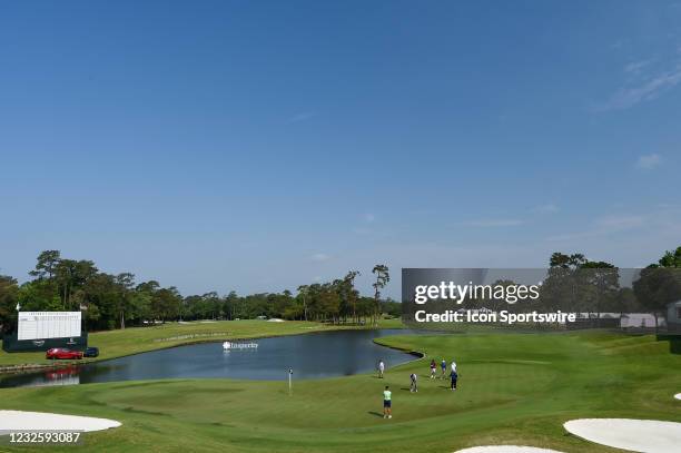 ProAm play is underway on the green on 18 during the preview of the 2021 Insperity Invitational at The Woodlands Country Club on April 29, 2021 in...