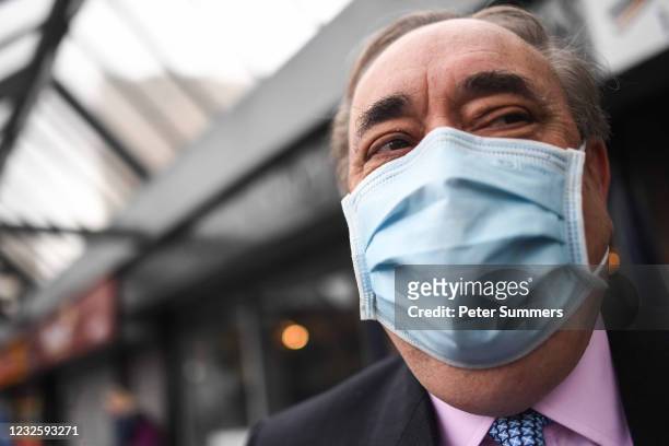 Alex Salmond, leader of the Alba party, is seen campaigning on April 29, 2021 in Greenock, Scotland. Scotland heads to the polls next week in the...