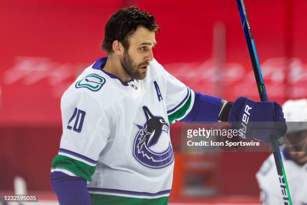 Vancouver Canucks Center Brandon Sutter during warm-up before National Hockey League action between the Vancouver Canucks and Ottawa Senators on...