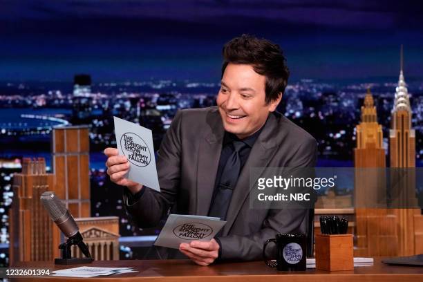 Episode 1452 -- Pictured: Host Jimmy Fallon during "Hashtags" on Thursday, April 29, 2021 --