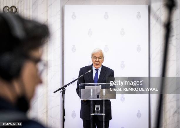 Minister of State and Informateur Herman Tjeenk Willink, speaks during a press conference on his final report on the formation of a cabinet in The...