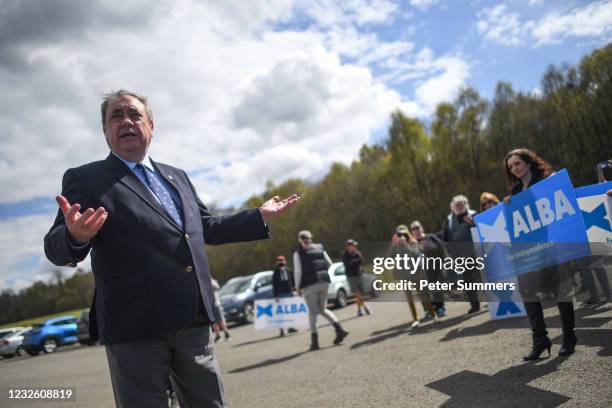 Alex Salmond, leader of the Alba Party, is seen during a campaign event at The Falkirk Wheel on April 30, 2021 in Falkirk, Scotland. Scotland goes to...