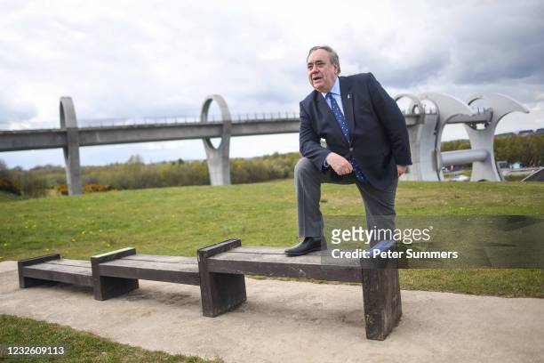 Alex Salmond, leader of the Alba Party, is seen during a campaign event at The Falkirk Wheel on April 30, 2021 in Falkirk, Scotland. Scotland goes to...