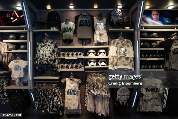Star Wars merchandise for sale in a gift shop during the reopening of the Disneyland theme park in Anaheim, California, U.S., on Friday, April 30,...