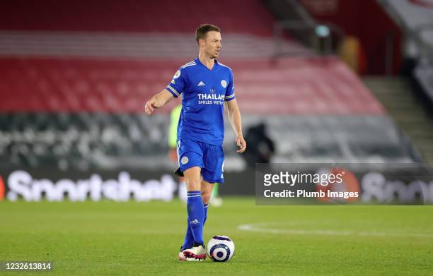 Jonny Evans of Leicester City during the Premier League match between Southampton and Leicester City at St Mary's Stadium on April 30, 2021 in...
